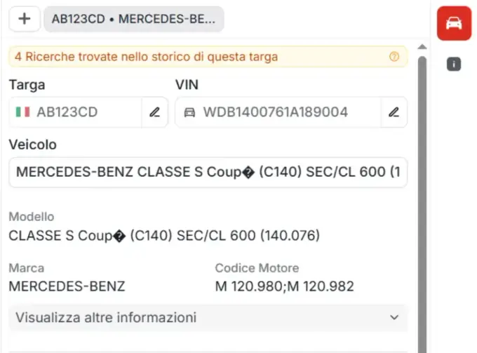 Funzione Quoting24 per ricerca targa, telaio e spaccati veicolo nelle richieste ricambi auto da meccanici e officine